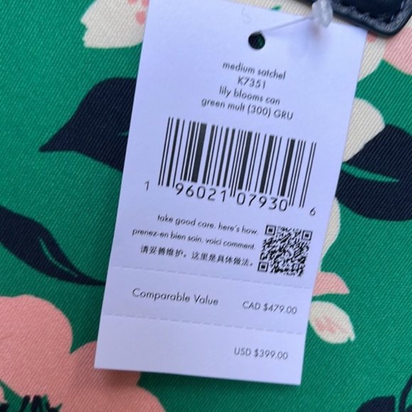 Kate Spade Lucia Lily Blooms Medium Satchel Green Multi - Picture 7 of 16